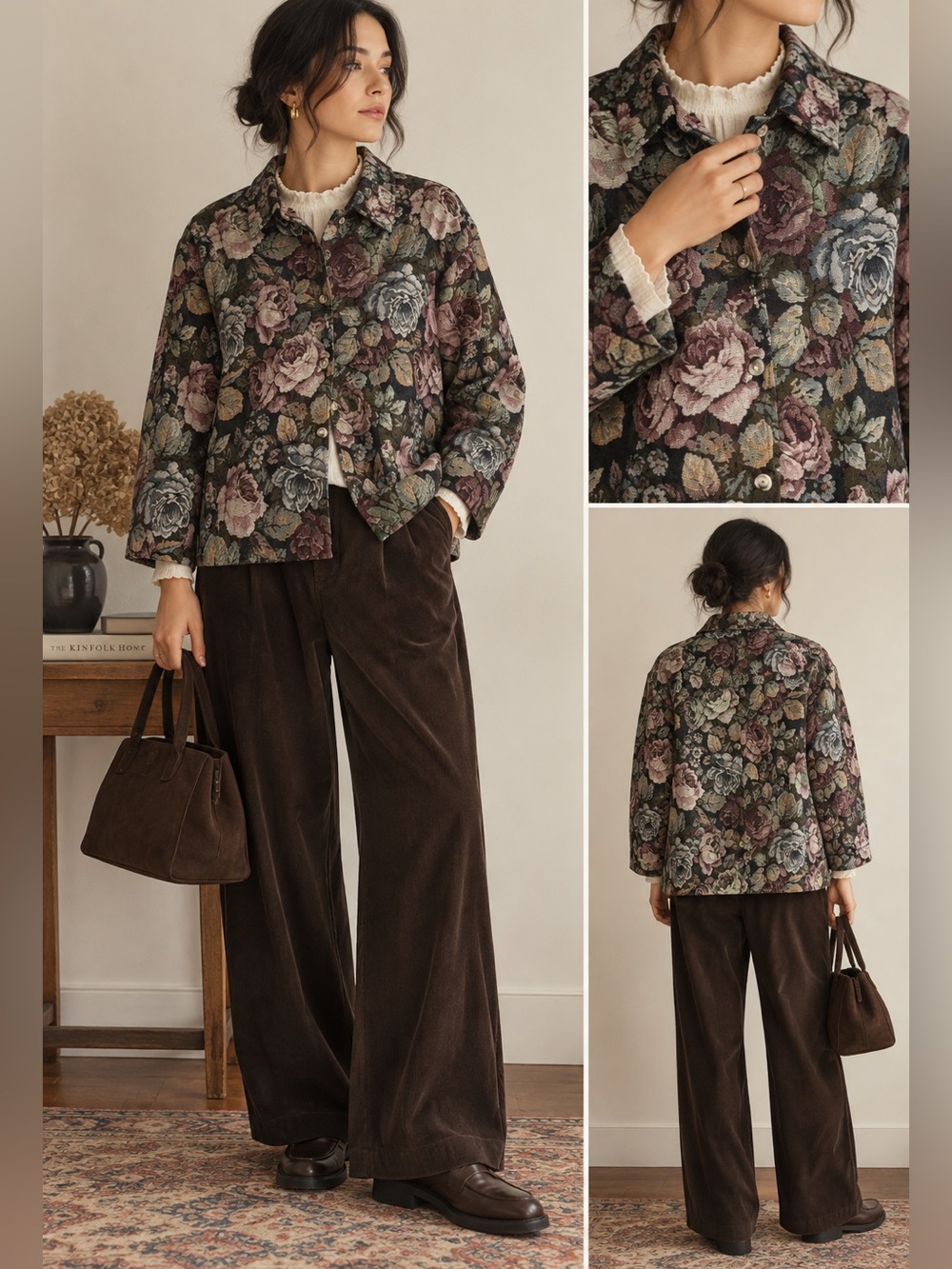 Vintage Floral Tapestry Jacket Women XL 90s Grandma Chic Cottagecore